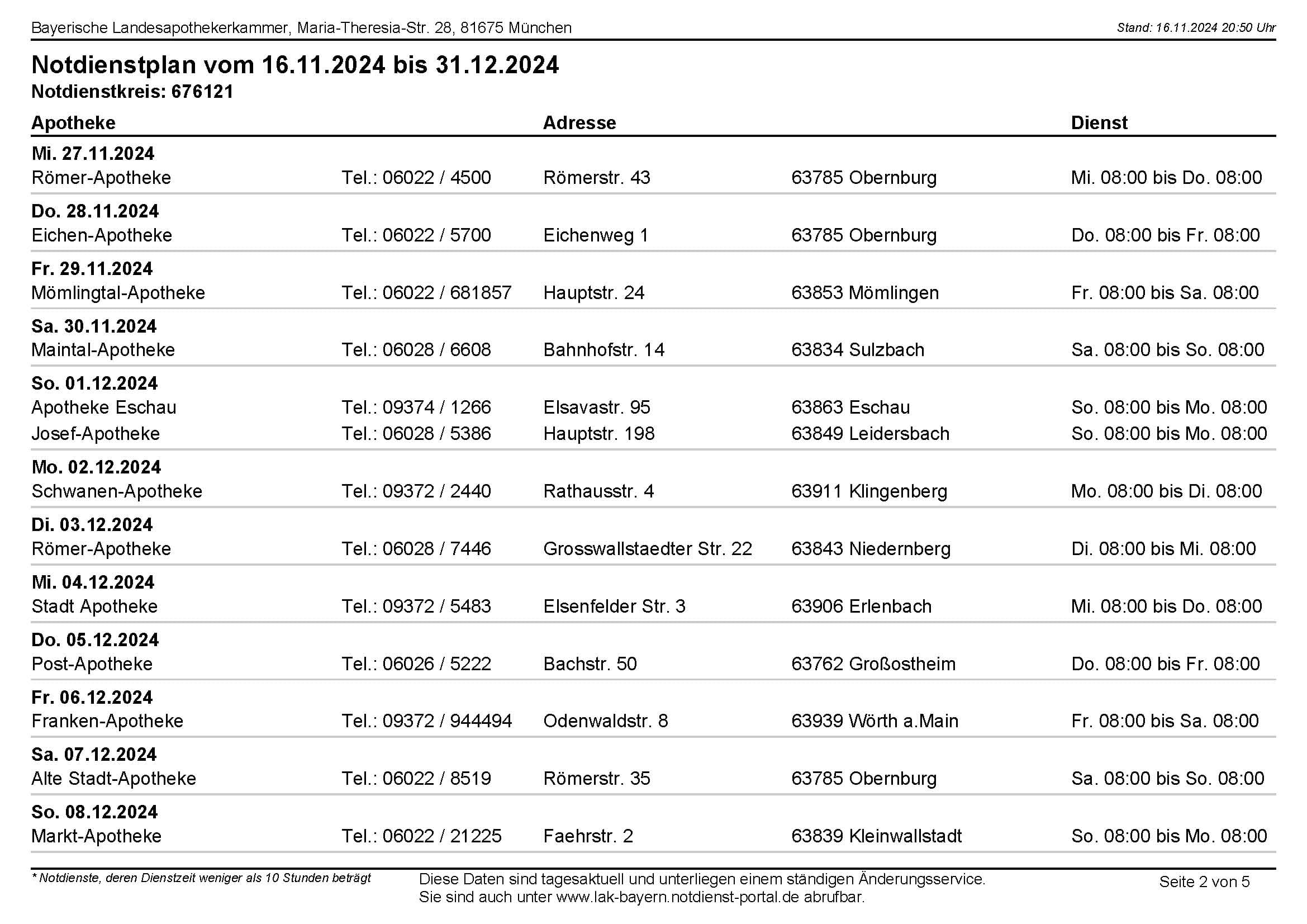 Notdienstplan Seite 2